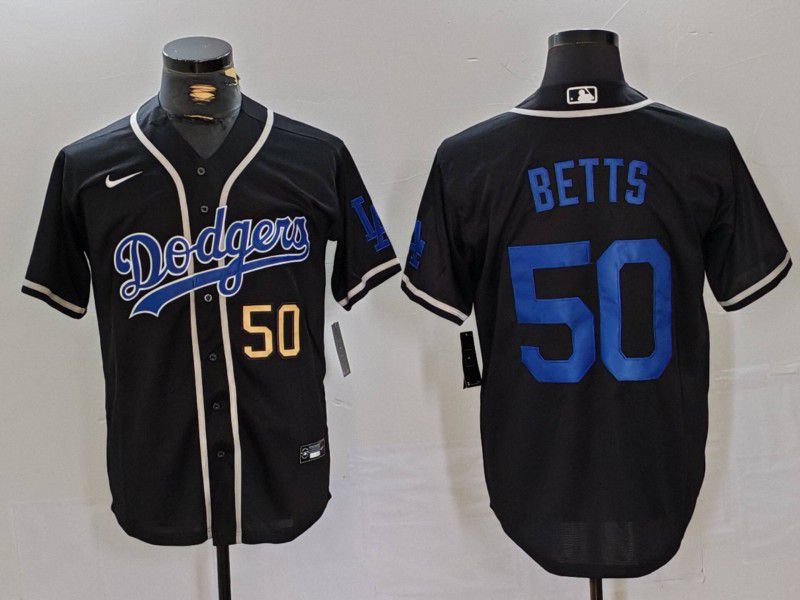 Men Los Angeles Dodgers 50 Betts Black Fashion Nike Game MLB Jersey style 42